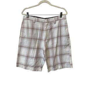 Subculture Plaid Casual Shorts White Beige Size 34 Flat Front Pockets Outings
